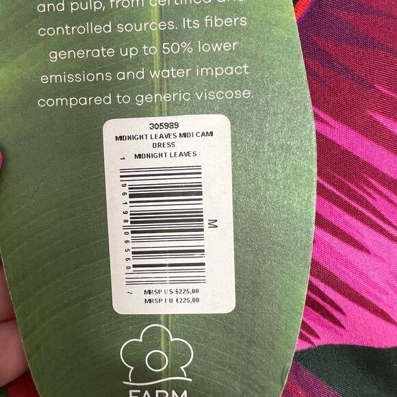 Farm Rio Midnight Leaves Tank Midi Dress Green Pink Tropical Cut Out Tie Waist M - Picture 11 of 14